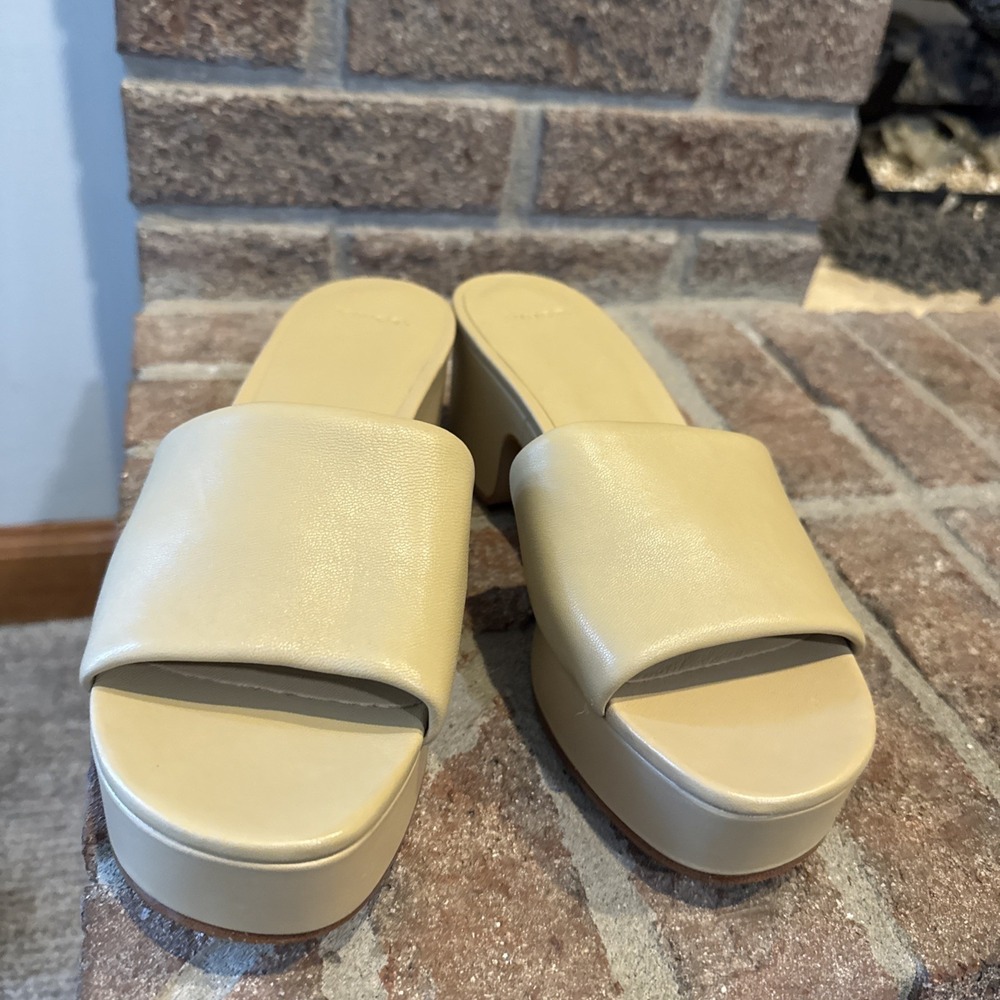 Vince Womens Margo Slip On Chunky Platform Block Heel Sandal Size 8.5 Tan #175 - Picture 2 of 16
